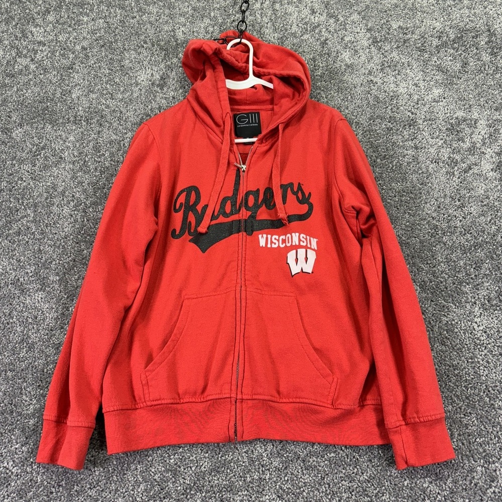 Wisconsin Badgers Sweatshirt Womens XL Red NCAA Football GIII Zip Hoodie